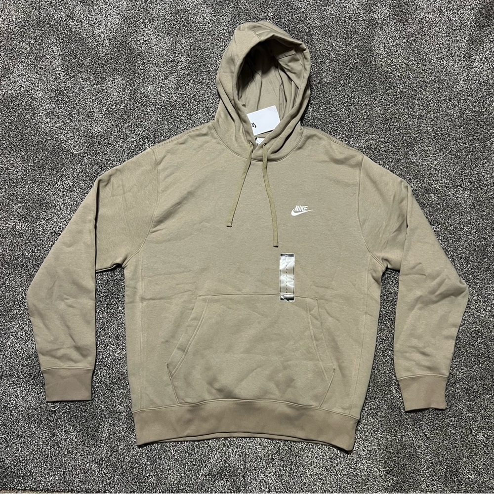 Nike Men’s Large Club Fleece Pullover Hoodie Khaki Sweatshirt